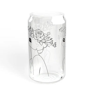 Woman with Flower Hat Tempered Sipper Glass Bamboo Lid - Dipaliz - Tumblers
