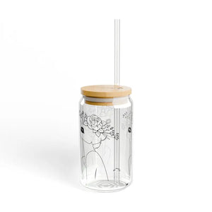 Woman with Flower Hat Tempered Sipper Glass Bamboo Lid - Dipaliz - Tumblers