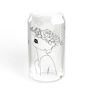 Woman with Flower Hat Tempered Sipper Glass Bamboo Lid - Dipaliz - Without Lid or Straw / 16oz - Tumblers