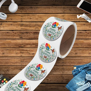 Happy Birthday Flowers Sticker Label Rolls High Temperatures Dipaliz - 2’’ × / 50 Pcs / Glossy - Labels & Tags