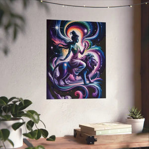 Poster - Durga Goddess Matte Vertical Mystic Lion Art - Dipaliz
