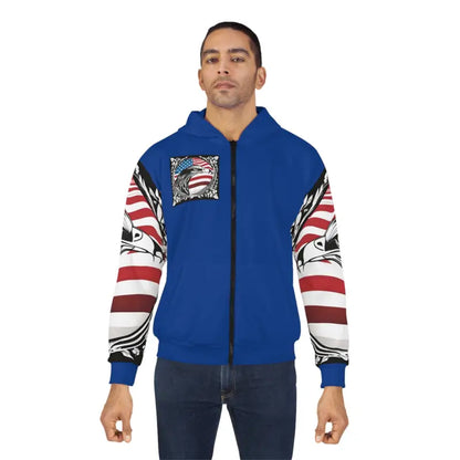 Unisex Eagle Flag Pattern Zip Hoodie: Embrace National Pride in Style - All Over Prints