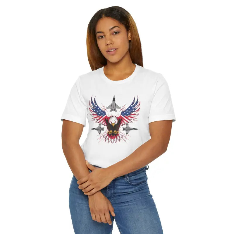 Unleash Patriotism with the Majestic Eagle & Flag Tee! - White / s T-shirt