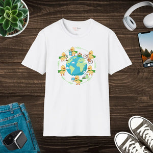 Earth Day Chickens Graphic T-shirt, Cute Eco-friendly Globe Design - White / s