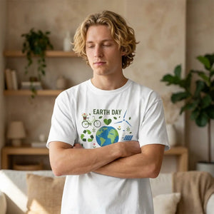Earth Day Graphic T-shirt, Eco-friendly Icons Tee - White / s