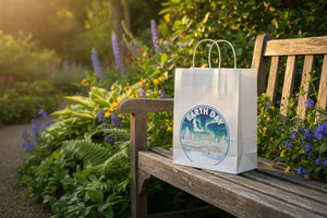 Earth Day Paper Gift Bag, Eco Celebration Tote with Northern Lights Design - 6.25’’ x 12.5’’ / White / Products
