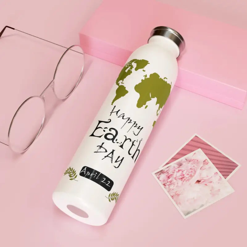 Sip Sustainably: Earth Day Slim Water Bottle for Ultimate Hydration - 20oz / White Mug