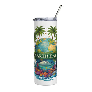 Earth Day Stainless Tumbler, 20oz Eco Ocean Wildlife Travel Cup - White - Mug