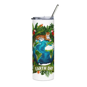 Earth Day Stainless Tumbler, Tropical Wildlife Globe 20oz - White - Mug