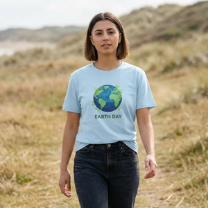 Earth Day T-shirt – Cute Graphic Tee with ?Earth Day’ Text - Light Blue / s