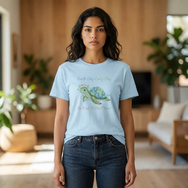Earth Day Turtle Tee, ?Earth Every be Kind to our Planet’ Eco Shirt - Light Blue / s - T-shirt