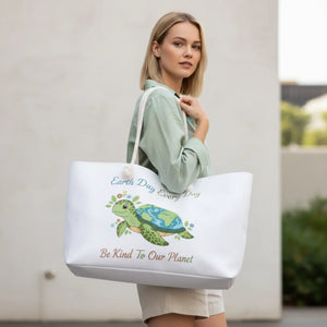 Earth Day Turtle Weekender Bag - Eco Canvas Travel Tote - Dipaliz - Luggage & Bags
