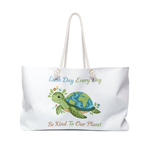 Earth Day Turtle Weekender Bag, ?Earth Every Day’ Eco Travel Tote - 24’’ × 13’’ - Bags