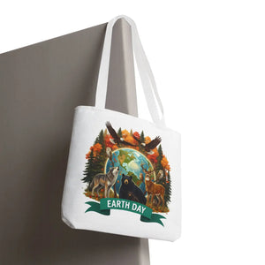 Earth Day Wildlife Tote Bag, Eco-friendly Forest Animals Graphic - 18’’ × / White - Bags