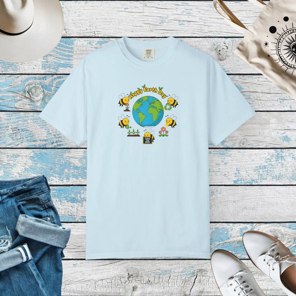 Earth Hugs T-shirt, Save the Bees Eco Graphic Tee - Chambray / s