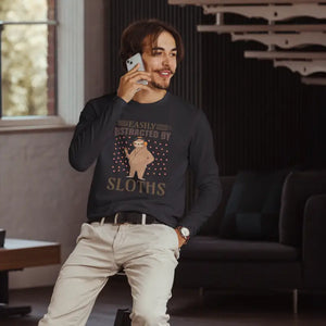 Long Sleeve Fitted Crew Tee for Sloth Lovers - Dipaliz - T-shirts