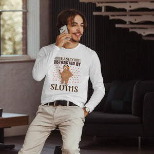 Long Sleeve Fitted Crew Tee for Sloth Lovers - Dipaliz - White / s - T-shirts