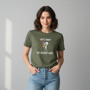Eat Dessert First T-shirt, Life’s Short Funny Ice Cream Skeleton Tee - T-shirts