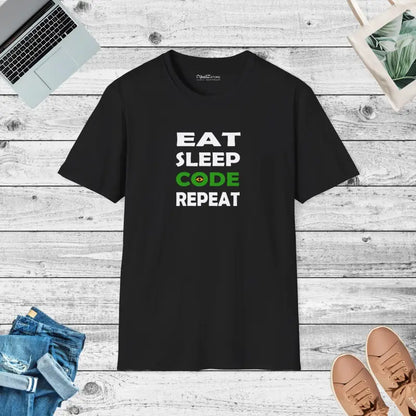 Eat Sleep Code Repeat Softstyle Tee for Ultimate Comfort - Black / s T-shirt