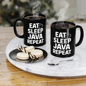Black Ceramic Java Repeat Mugs - Eat Sleep - Dipaliz
