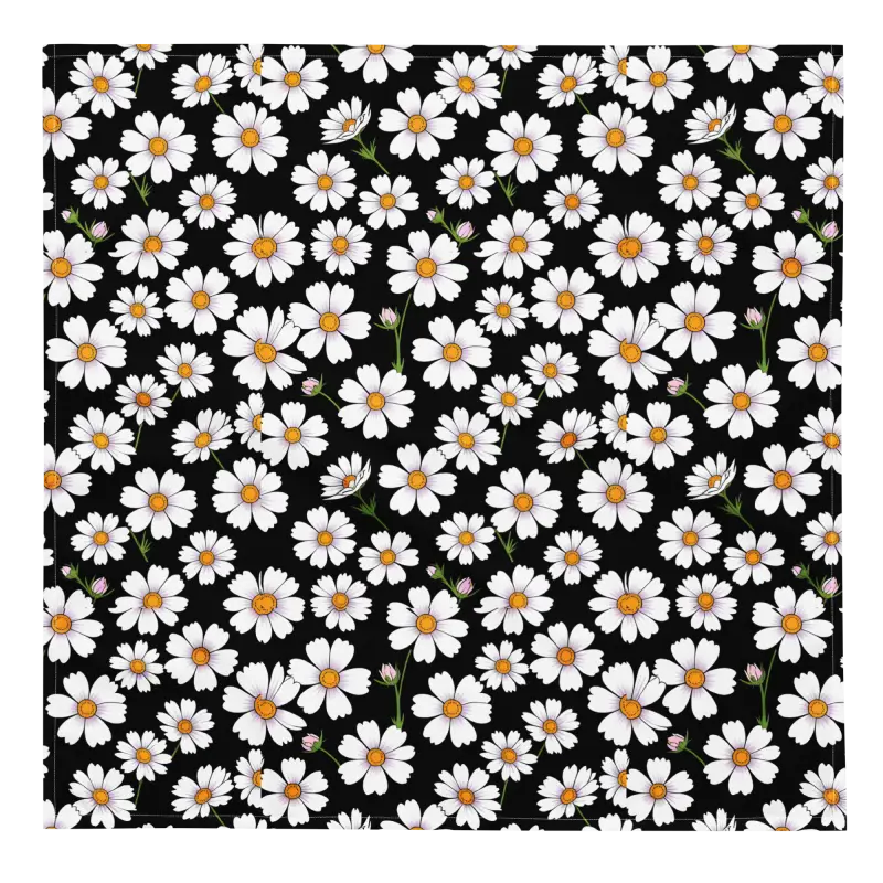 Eco-friendly Fashion: Bold White Flowers Bandana - l and Scarves