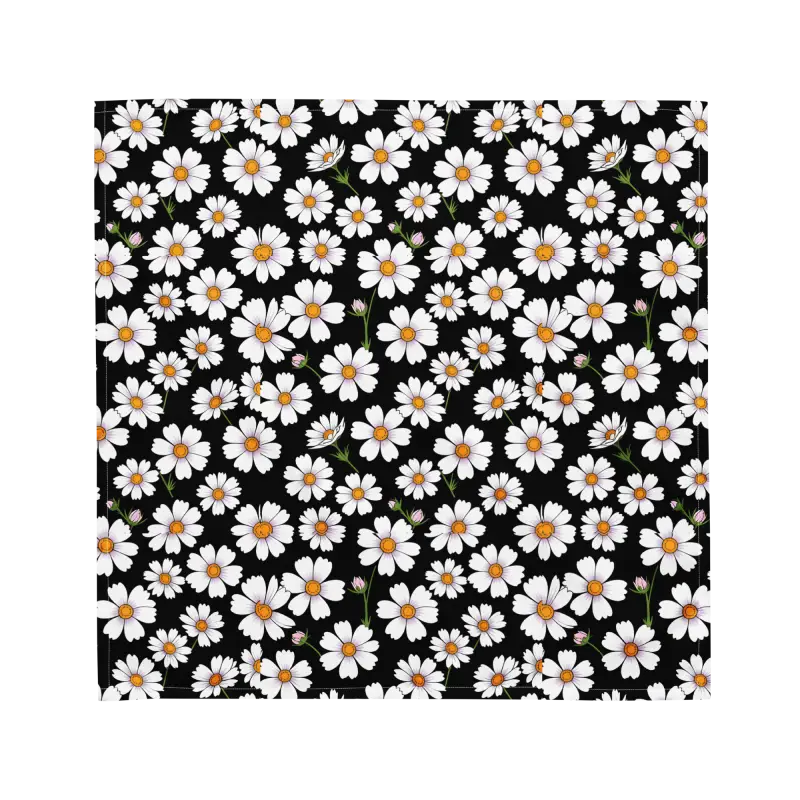 Eco-friendly Fashion: Bold White Flowers Bandana - m and Scarves