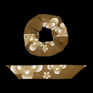 Recycled Scrunchie White Flowers on Brown Eco Fashion - Dipaliz - Ponytail Holders