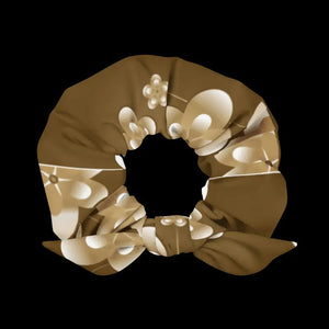 Recycled Scrunchie White Flowers on Brown Eco Fashion - Dipaliz - Ponytail Holders