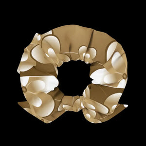 Recycled Scrunchie White Flowers on Brown Eco Fashion - Dipaliz - Ponytail Holders