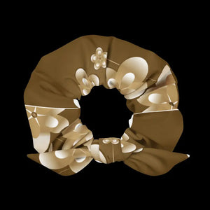 Recycled Scrunchie White Flowers on Brown Eco Fashion - Dipaliz - Ponytail Holders