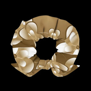 Recycled Scrunchie White Flowers on Brown Eco Fashion - Dipaliz - Ponytail Holders