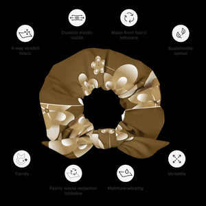 Recycled Scrunchie White Flowers on Brown Eco Fashion - Dipaliz - Ponytail Holders