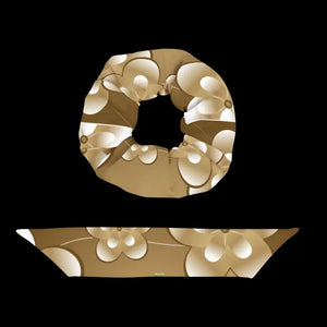 Recycled Scrunchie White Flowers on Brown Eco Fashion - Dipaliz - Ponytail Holders