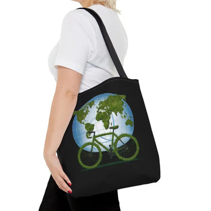 Eco-chic Green Tote with Black Cotton Handles for World Environment Day - Bags