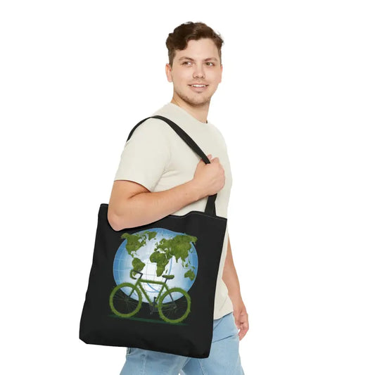 Eco-chic Green Tote with Black Cotton Handles for World Environment Day - Large Bags