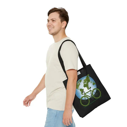 Eco-chic Green Tote with Black Cotton Handles for World Environment Day - Medium Bags