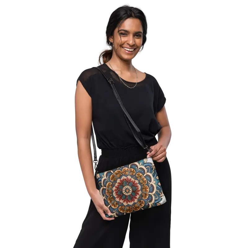 Eco-chic Crossbody Bag in Mandal Pattern Faux Leather - Bags