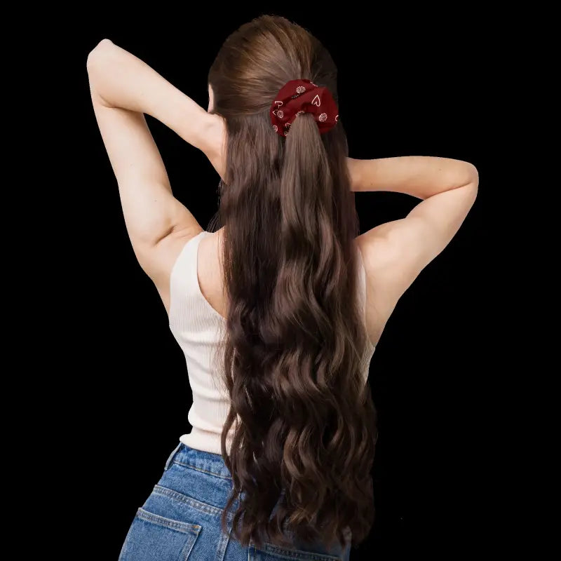 Eco-chic Maroon Recycled Scrunchie for Sustainable Style - Hair Accessory