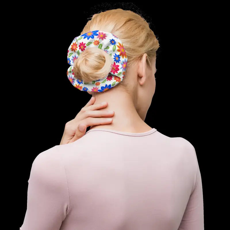 Eco-chic Scrunchie Magic with Multi-colored Floral Flair - Hair Accessory