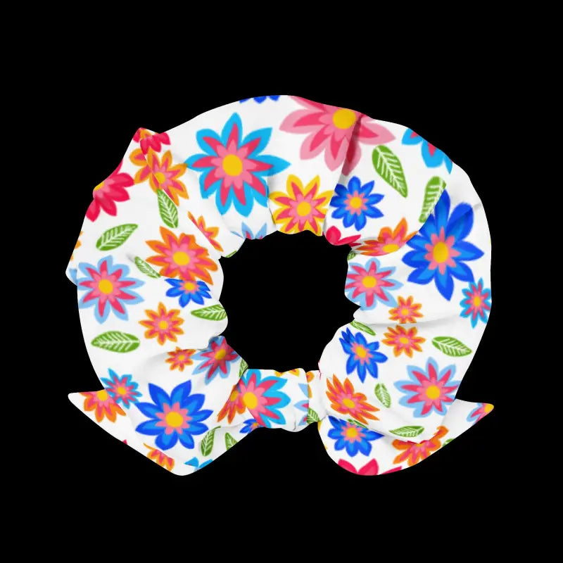 Eco-chic Scrunchie Magic with Multi-colored Floral Flair - Hair Accessory