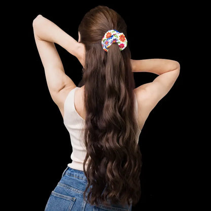 Eco-chic Scrunchie Magic with Multi-colored Floral Flair - Hair Accessory