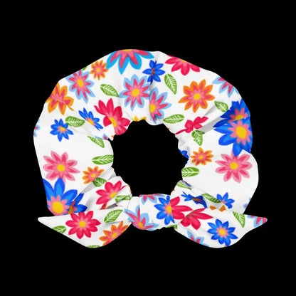 Eco-chic Scrunchie Magic with Multi-colored Floral Flair - Hair Accessory