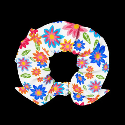 Eco-chic Scrunchie Magic with Multi-colored Floral Flair - Hair Accessory