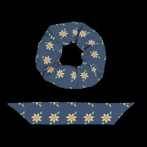 Recycled Scrunchie Navy Blue White Flowers Eco Friendly - Dipaliz - Ponytail Holders