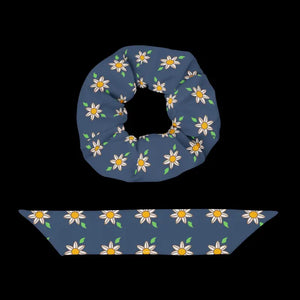 Recycled Scrunchie Navy Blue White Flowers Eco Friendly - Dipaliz - Ponytail Holders