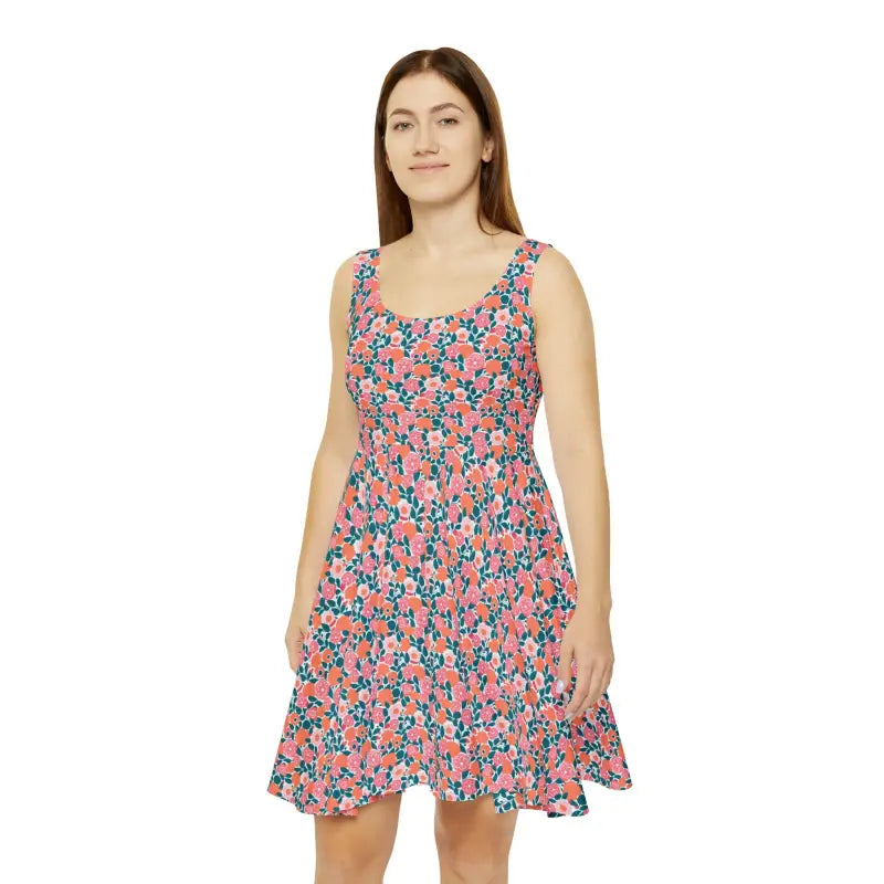 Eco-chic Skater Dress with Pastel Floral Pop - s Dresses