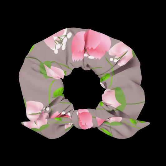 Eco-chic Pink Flowers Recycled Scrunchie for Effortless Style - Hair Accessory