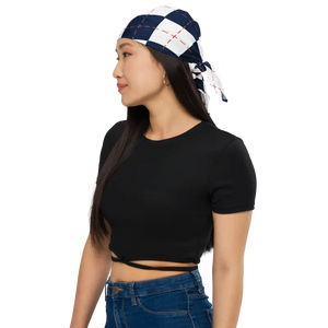 Print Bandana Navy White Checkered Eco Polyester - Dipaliz - Bandanas & Headties