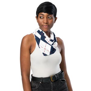 Print Bandana Navy White Checkered Eco Polyester - Dipaliz - l - Bandanas & Headties