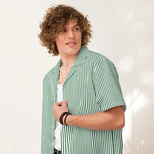 Unisex Button Shirt - Green Striped Eco Style - Dipaliz - Xs - Shirts